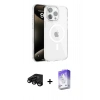 MARSİLYAN™- iPhone 15 Pro Max Kılıf Doruk Doku Özel Seri - Siyah Bilvis 5in1 3D Magic Cam Ekran Koruyucu + Raze Metal Kamera Lens - SH