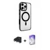 MARSİLYAN™- iPhone 15 Pro Max Kılıf Doruk Doku Özel Seri - Siyah Bilvis 5in1 3D Magic Cam Ekran Koruyucu + Raze Metal Kamera Lens - LT