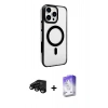 MARSİLYAN™- iPhone 15 Pro Max Kılıf Doruk Doku Özel Seri - Siyah Bilvis 5in1 3D Magic Cam Ekran Koruyucu + Raze Metal Kamera Lens - SH