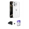 MARSİLYAN™- iPhone 15 Pro Max Kılıf Doruk Doku Özel Seri - Siyah Bilvis 5in1 3D Magic Cam Ekran Koruyucu + Raze Metal Kamera Lens - LT