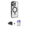 MARSİLYAN™- iPhone 15 Pro Max Kılıf Doruk Doku Özel Seri - Siyah Bilvis 5in1 3D Magic Cam Ekran Koruyucu + Raze Metal Kamera Lens - TMGI