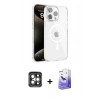 MARSİLYAN™- iPhone 15 Pro Max Kılıf Doruk Doku Özel Seri - Siyah Bilvis 5in1 5D Magic Hayalet Cam Ekran Koruyucu + PVD Metal Kamera Lens - GI