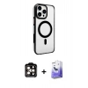 MARSİLYAN™- iPhone 15 Pro Max Kılıf Doruk Doku Özel Seri - Siyah Bilvis 5in1 5D Magic Hayalet Cam Ekran Koruyucu + PVD Metal Kamera Lens - TU
