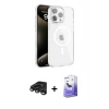MARSİLYAN™- iPhone 15 Pro Max Kılıf Doruk Doku Özel Seri - Siyah Bilvis 5in1 5D Magic Hayalet Cam Ekran Koruyucu + Raze Metal Kamera Lens - TMGI