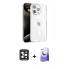 MARSİLYAN™- iPhone 15 Pro Max Kılıf Doruk Doku Özel Seri - Siyah Bilvis 5in1 5D Magic Hayalet Cam Ekran Koruyucu + PVD Metal Kamera Lens - SH