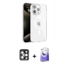 MARSİLYAN™- iPhone 15 Pro Max Kılıf Doruk Doku Özel Seri - Siyah Bilvis 5in1 5D Magic Hayalet Cam Ekran Koruyucu + PVD Metal Kamera Lens - LT