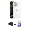 MARSİLYAN™- iPhone 15 Pro Max Kılıf Doruk Doku Özel Seri - Siyah Bilvis 5in1 5D Magic Hayalet Cam Ekran Koruyucu + Raze Metal Kamera Lens - SH