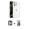 MARSİLYAN™- iPhone 15 Pro Max Kılıf Doruk Doku Özel Seri - Siyah Bilvis Hayalet Cam Ekran Koruyucu + PVD Metal Kamera Lens - GS