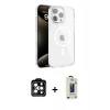 MARSİLYAN™- iPhone 15 Pro Max Kılıf Doruk Doku Özel Seri - Siyah Bilvis Hayalet Cam Ekran Koruyucu + PVD Metal Kamera Lens - TU