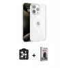 MARSİLYAN™- iPhone 15 Pro Max Kılıf Doruk Doku Özel Seri - Siyah Bilvis Hayalet Cam Ekran Koruyucu + PVD Metal Kamera Lens - TU