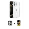 MARSİLYAN™- iPhone 15 Pro Max Kılıf Doruk Doku Özel Seri - Siyah Buffer Cam Ekran Koruyucu + Gümüş PVD Metal Kamera Lens