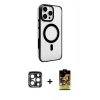 MARSİLYAN™- iPhone 15 Pro Max Kılıf Doruk Doku Özel Seri - Siyah Buffer Cam Ekran Koruyucu + PVD Metal Kamera Lens - LT