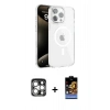 MARSİLYAN™- iPhone 15 Pro Max Kılıf Doruk Doku Özel Seri - Siyah Buffer Hayalet Cam Ekran Koruyucu + PVD Metal Kamera Lens - GS