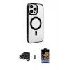 MARSİLYAN™- iPhone 15 Pro Max Kılıf Doruk Doku Özel Seri - Siyah Buffer Hayalet Cam Ekran Koruyucu + Raze Metal Kamera Lens - TMGI