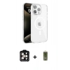 MARSİLYAN™- iPhone 15 Pro Max Kılıf Doruk Doku Özel Seri - Siyah Joko Magic 5D Hayalet Cam + Turuncu PVD Metal Kamera Lens