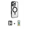 MARSİLYAN™- iPhone 15 Pro Max Kılıf Doruk Doku Özel Seri - Siyah Polymer Nano Ekran Koruyucu + PVD Metal Kamera Lens - GS
