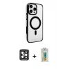 MARSİLYAN™- iPhone 15 Pro Max Kılıf Doruk Doku Özel Seri - Siyah Polymer Nano Ekran Koruyucu + PVD Metal Kamera Lens - SH