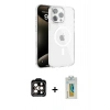 MARSİLYAN™- iPhone 15 Pro Max Kılıf Doruk Doku Özel Seri - Siyah Polymer Nano Ekran Koruyucu + PVD Metal Kamera Lens - TU