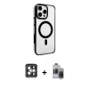 MARSİLYAN™- iPhone 15 Pro Max Kılıf Doruk Doku Özel Seri - Siyah Vanessa Magic Hayalet Cam + PVD Metal Kamera Lens - GI