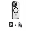 MARSİLYAN™- iPhone 15 Pro Max Kılıf Doruk Doku Özel Seri - Siyah Vanessa Magic Hayalet Cam + PVD Metal Kamera Lens - SH