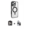 MARSİLYAN™- iPhone 15 Pro Max Kılıf Doruk Doku Özel Seri - Siyah Vanessa Magic Hayalet Cam + PVD Metal Kamera Lens - TU