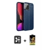 MARSİLYAN™- iPhone 15 Pro Max Kılıf Doruk Klasik Özel Seri - Siyah Buffer Cam Ekran Koruyucu + PVD Metal Kamera Lens - SH