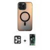 MARSİLYAN™- iPhone 15 Pro Max Kılıf Doruk Klasik Prime - Şeffaf 360 Full Body Arka Koruyucu + PVD Metal Kamera Lens - LT