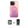 MARSİLYAN™- iPhone 15 Pro Max Kılıf Doruk Klasik Prime - Şeffaf 360 Full Body Arka Koruyucu + PVD Metal Kamera Lens - LT