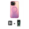 MARSİLYAN™- iPhone 15 Pro Max Kılıf Doruk Klasik Prime - Şeffaf 360 Full Body Arka Koruyucu + PVD Metal Kamera Lens - SH