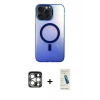 MARSİLYAN™- iPhone 15 Pro Max Kılıf Doruk Klasik Prime - Şeffaf Pasifik Cam Ekran Koruyucu + PVD Metal Kamera Lens - GS