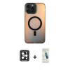 MARSİLYAN™- iPhone 15 Pro Max Kılıf Doruk Klasik Prime - Şeffaf Pasifik Cam Ekran Koruyucu + PVD Metal Kamera Lens - SH