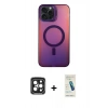 MARSİLYAN™- iPhone 15 Pro Max Kılıf Doruk Klasik Prime - Şeffaf Pasifik Cam Ekran Koruyucu + PVD Metal Kamera Lens - SH