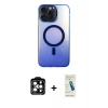 MARSİLYAN™- iPhone 15 Pro Max Kılıf Doruk Klasik Prime - Şeffaf Pasifik Cam Ekran Koruyucu + PVD Metal Kamera Lens - TU