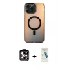 MARSİLYAN™- iPhone 15 Pro Max Kılıf Doruk Klasik Prime - Şeffaf Pasifik Cam Ekran Koruyucu + PVD Metal Kamera Lens - TU
