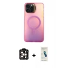 MARSİLYAN™- iPhone 15 Pro Max Kılıf Doruk Klasik Prime - Şeffaf Pasifik Cam Ekran Koruyucu + PVD Metal Kamera Lens - TU