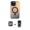 MARSİLYAN™- iPhone 15 Pro Max Kılıf Doruk Klasik Prime - Siyah 360 Mat Full Body Arka Koruyucu + PVD Metal Kamera Lens - SH