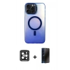 MARSİLYAN™- iPhone 15 Pro Max Kılıf Doruk Klasik Prime - Siyah 3D Antistatik Hayalet Cam Ekran Koruyucu + PVD Metal Kamera Lens - SH