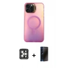 MARSİLYAN™- iPhone 15 Pro Max Kılıf Doruk Klasik Prime - Siyah 3D Antistatik Hayalet Cam Ekran Koruyucu + PVD Metal Kamera Lens - GI