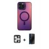 MARSİLYAN™- iPhone 15 Pro Max Kılıf Doruk Klasik Prime - Siyah 3D Antistatik Hayalet Cam Ekran Koruyucu + PVD Metal Kamera Lens - GS