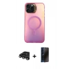 MARSİLYAN™- iPhone 15 Pro Max Kılıf Doruk Klasik Prime - Siyah 3D Antistatik Hayalet Cam Ekran Koruyucu + Raze Metal Kamera Lens - TMGI