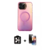 MARSİLYAN™- iPhone 15 Pro Max Kılıf Doruk Klasik Prime - Siyah 3D Antistatik Mat Seramik Nano Ekran Koruyucu + Turuncu PVD Metal Kamera Lens