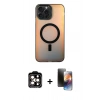 MARSİLYAN™- iPhone 15 Pro Max Kılıf Doruk Klasik Prime - Siyah 3D Antistatik Mat Seramik Nano Ekran Koruyucu + Turuncu PVD Metal Kamera Lens