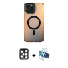 MARSİLYAN™- iPhone 15 Pro Max Kılıf Doruk Klasik Prime - Siyah 3D Antistatik Seramik Nano Ekran Koruyucu + PVD Metal Kamera Lens - LT