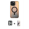 MARSİLYAN™- iPhone 15 Pro Max Kılıf Doruk Klasik Prime - Siyah Bilvis 3D Mat Cam Ekran Koruyucu + PVD Metal Kamera Lens - LT