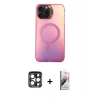 MARSİLYAN™- iPhone 15 Pro Max Kılıf Doruk Klasik Prime - Siyah Bilvis 3D Mat Cam Ekran Koruyucu + PVD Metal Kamera Lens - LT