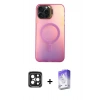 MARSİLYAN™- iPhone 15 Pro Max Kılıf Doruk Klasik Prime - Siyah Bilvis 5in1 3D Magic Cam Ekran Koruyucu + PVD Metal Kamera Lens - SH