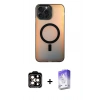 MARSİLYAN™- iPhone 15 Pro Max Kılıf Doruk Klasik Prime - Siyah Bilvis 5in1 3D Magic Cam Ekran Koruyucu + PVD Metal Kamera Lens - TU