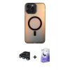 MARSİLYAN™- iPhone 15 Pro Max Kılıf Doruk Klasik Prime - Siyah Bilvis 5in1 5D Magic Hayalet Cam Ekran Koruyucu + Lacivert Raze Metal Kamera Lens
