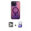MARSİLYAN™- iPhone 15 Pro Max Kılıf Doruk Klasik Prime - Siyah Bilvis 5in1 5D Magic Hayalet Cam Ekran Koruyucu + PVD Metal Kamera Lens - GS