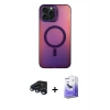 MARSİLYAN™- iPhone 15 Pro Max Kılıf Doruk Klasik Prime - Siyah Bilvis 5in1 5D Magic Hayalet Cam Ekran Koruyucu + Lacivert Raze Metal Kamera Lens